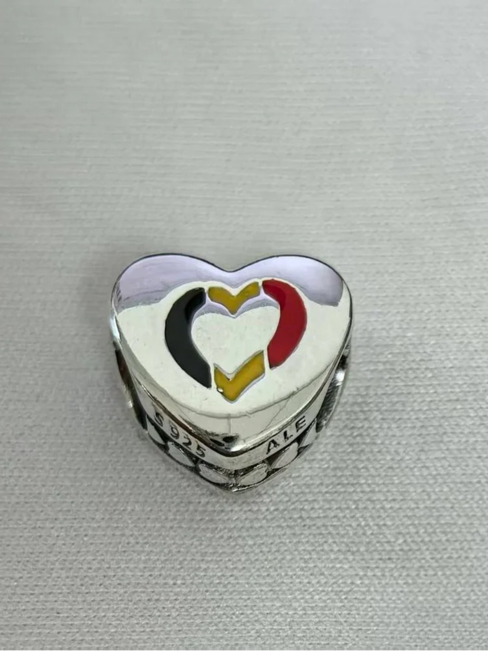 Pandora Silver Heart Charm with Red Black and Yellow Enamel